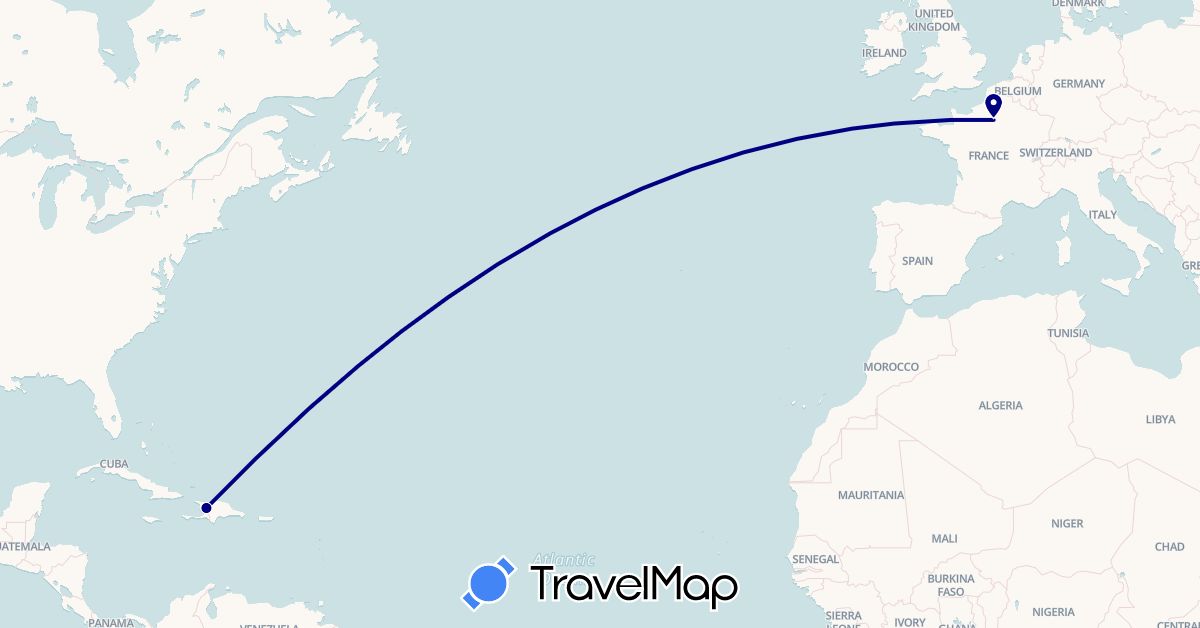 TravelMap itinerary: driving in France, Haiti (Europe, North America)